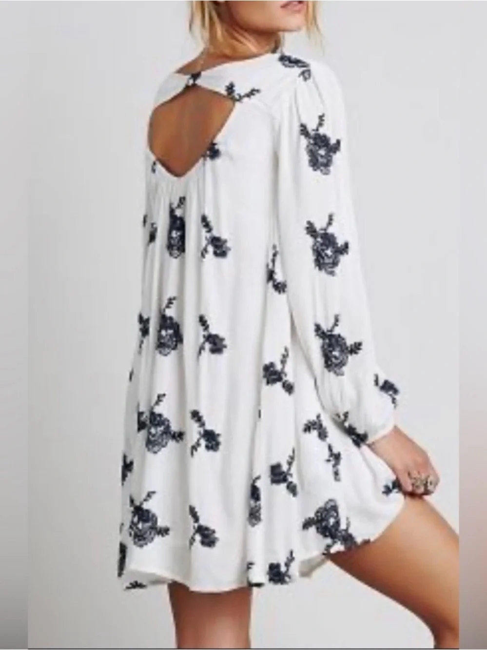 Free People Emma Embroidered Floral Peasant Babydoll Mini Dress w/Pockets Size S - Picture 4 of 16